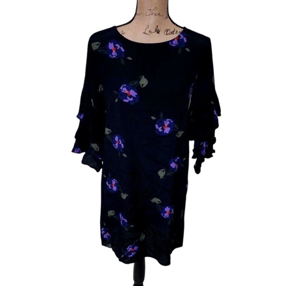 ANTHROPOLOGIE x Sanctuary purple floral ruffled sleeve mini shirt dress size XS